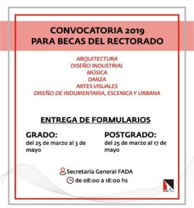 Convocatoria 2019 para Becas del Rectorado para todas las Carreras de la FADA